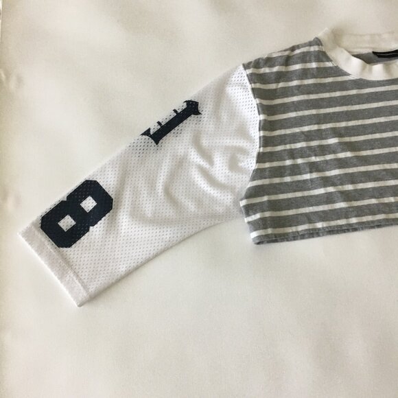 Phenomenon Japanese Streetwear Brand Y2K One Size Gray/White Striped Cropped Top - Picture 11 of 14